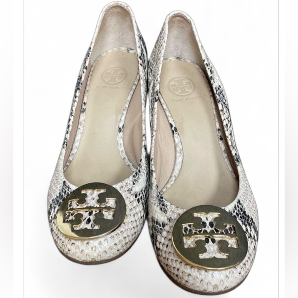 Tory Burch Sally python-embossed leather wedge pu… - image 2